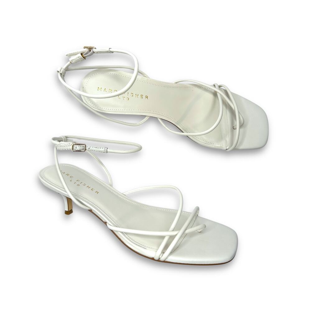 Marc Fisher LTD New White Kitten Heel Sandals With Buckle Size 11 Ivory Heel
